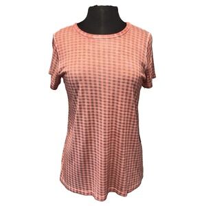 NEW Dantelle Gingham Shara Tee Women's Size S Orange Short Sleeve Crew Neck